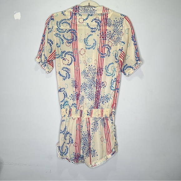 Poupette St Barth Boho Lightweight Nautical V-neck Button Romper Elastic Waist - Picture 2 of 15